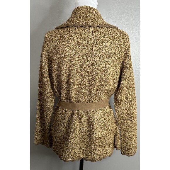 Carole Little Women S Chunky Knit belted Button up Cardigan Sweater Crochet Trim - Picture 3 of 6